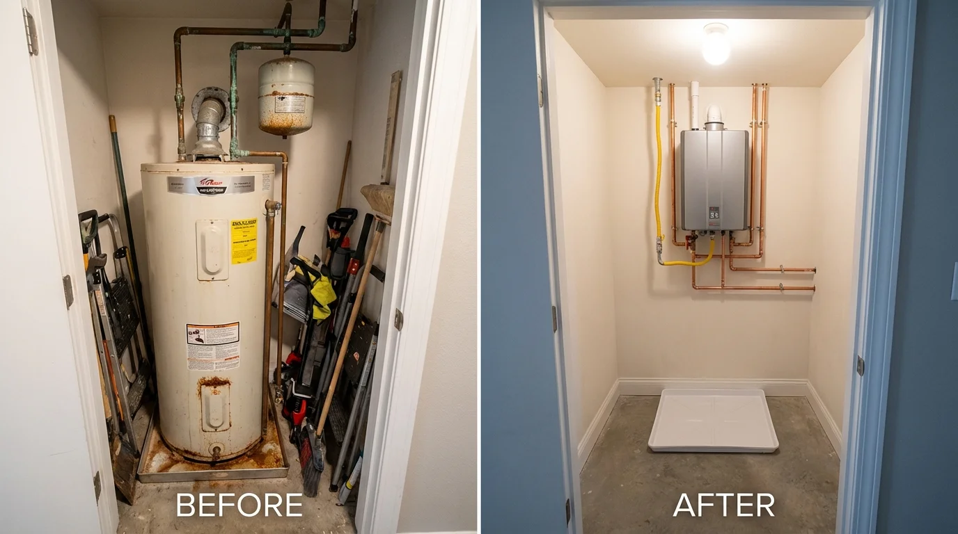 Tank water heater versus wall-mounted tankless unit comparison for Edinburg, IL homeowners